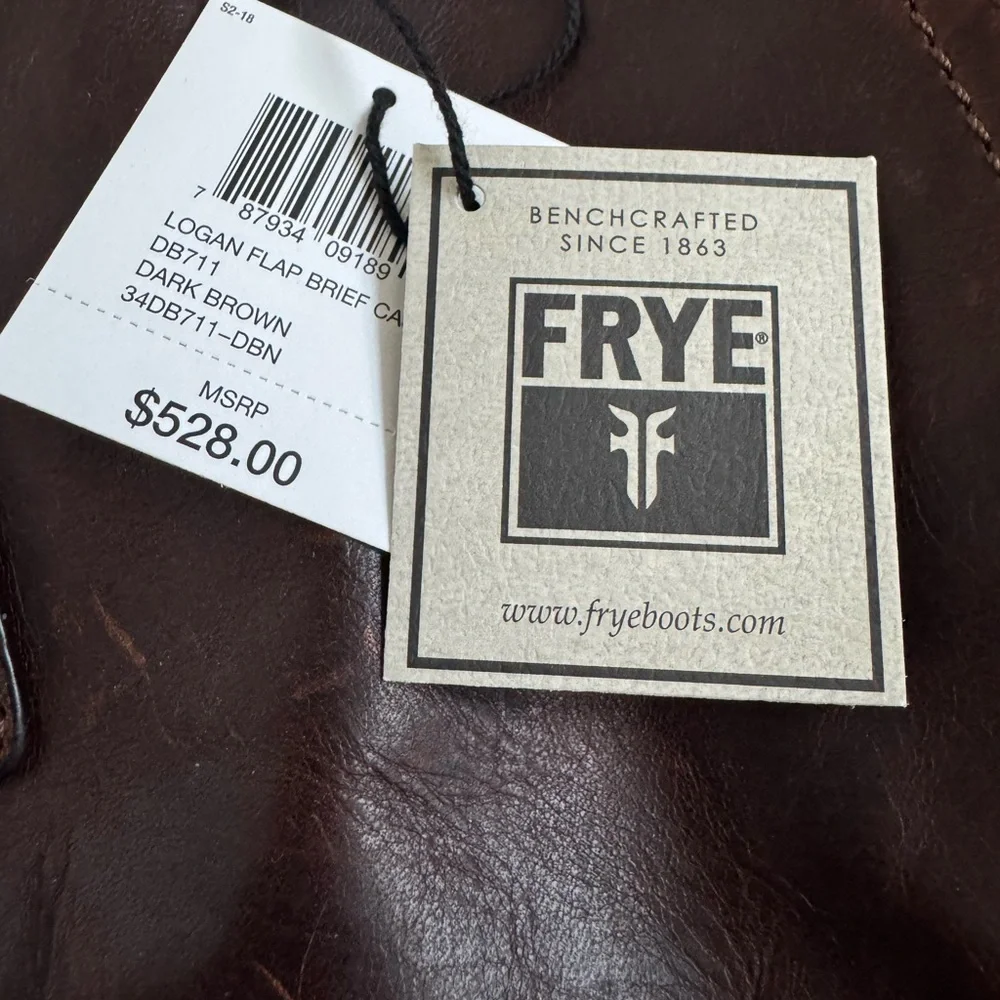 Frye Logan dark Brown Leather Briefcase Messenger Bag Classic Men's Work Bag nwt